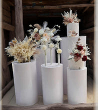 Load image into Gallery viewer, White cylinder plinth cake or flower stand - 50cm - HIRE ONLY