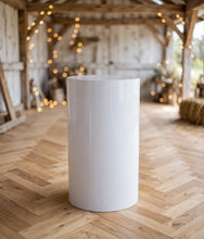 Load image into Gallery viewer, White cylinder plinth cake or flower stand - 50cm - HIRE ONLY