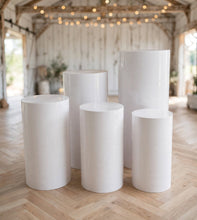 Load image into Gallery viewer, White cylinder plinth cake or flower stand - 50cm - HIRE ONLY