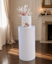 Load image into Gallery viewer, White cylinder plinth cake or flower stand - 60cm - HIRE ONLY