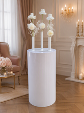 Load image into Gallery viewer, White cylinder plinth cake or flower stand - 60cm - HIRE ONLY