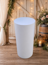 Load image into Gallery viewer, White cylinder plinth cake or flower stand - 75cm - HIRE ONLY