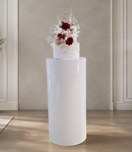 Load image into Gallery viewer, White cylinder plinth cake or flower stand - 90cm - HIRE ONLY