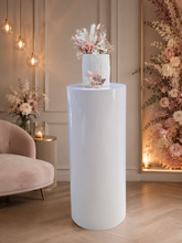 Load image into Gallery viewer, White cylinder plinth cake or flower stand - 90cm - HIRE ONLY