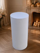 Load image into Gallery viewer, White cylinder plinth cake or flower stand - 90cm - HIRE ONLY