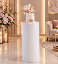 Load image into Gallery viewer, White cylinder plinth cake or flower stand - 90cm - HIRE ONLY