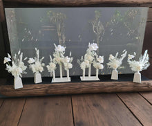 Load image into Gallery viewer, White Triple stem bud vase & white flowers - velvet & preserved - HIRE ONLY