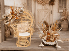 Load image into Gallery viewer, Rustic package – flowers & Queen peacock chair - HIRE ONLY