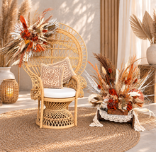 Load image into Gallery viewer, Rustic package – flowers & Queen peacock chair - HIRE ONLY