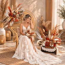 Load image into Gallery viewer, Rustic package – flowers & Queen peacock chair - HIRE ONLY