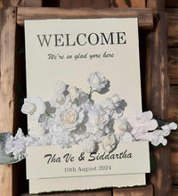 Load image into Gallery viewer, Welcome sign Flower box & white flowers - HIRE ONLY