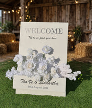 Load image into Gallery viewer, Welcome sign Flower box & white flowers - HIRE ONLY