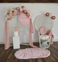 Load image into Gallery viewer, Baby Shower blush flowers, backdrop & peacock chair – Advanced Package - HIRE ONLY