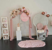 Load image into Gallery viewer, Baby Shower blush flowers, backdrop & peacock chair – Advanced Package - HIRE ONLY