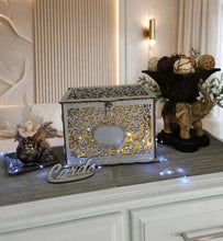 Load image into Gallery viewer, Rustic vintage silver wishing well with padlock & lights - HIRE ONLY