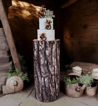 Load image into Gallery viewer, Rustic wood stump cylinder plinth cake or flower stand - 90cm - HIRE ONLY