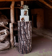 Load image into Gallery viewer, Rustic wood stump cylinder plinth cake or flower stand - 90cm - HIRE ONLY