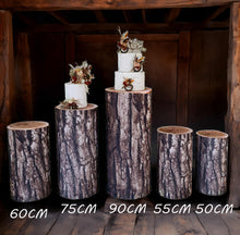 Load image into Gallery viewer, Rustic wood stump cylinder plinth cake or flower stand - 75cm - HIRE ONLY