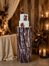 Load image into Gallery viewer, Rustic wood stump cylinder plinth cake or flower stand - 90cm - HIRE ONLY