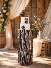 Load image into Gallery viewer, Rustic wood stump cylinder plinth cake or flower stand - 90cm - HIRE ONLY