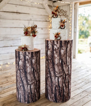 Load image into Gallery viewer, Rustic wood stump cylinder plinth cake or flower stand - 90cm - HIRE ONLY