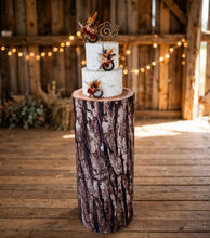 Load image into Gallery viewer, Rustic wood stump cylinder plinth cake or flower stand - 90cm - HIRE ONLY