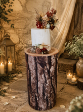 Load image into Gallery viewer, Rustic wood stump cylinder plinth cake or flower stand - 75cm - HIRE ONLY