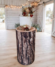 Load image into Gallery viewer, Rustic wood stump cylinder plinth cake or flower stand - 75cm - HIRE ONLY
