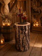 Load image into Gallery viewer, Rustic wood stump cylinder plinth flower / event stand - 60cm - HIRE ONLY