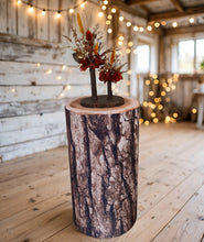 Load image into Gallery viewer, Rustic wood stump cylinder plinth flower / event stand - 60cm - HIRE ONLY