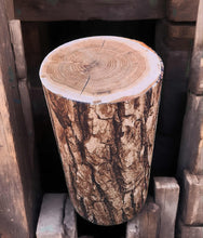 Load image into Gallery viewer, Rustic wood stump cylinder plinth flower / event stand - 55cm - HIRE ONLY