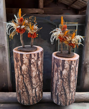 Load image into Gallery viewer, Rustic wood stump cylinder plinth flower / event stand - 55cm - HIRE ONLY