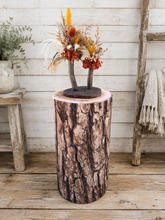 Load image into Gallery viewer, Rustic wood stump cylinder plinth flower / event stand - 55cm - HIRE ONLY