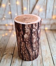 Load image into Gallery viewer, Rustic wood stump cylinder plinth flower / event stand - 55cm - HIRE ONLY
