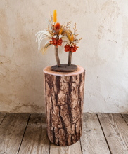 Load image into Gallery viewer, Rustic wood stump cylinder plinth flower / event stand - 50cm - HIRE ONLY