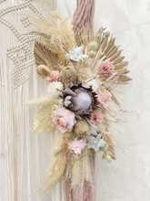 Load image into Gallery viewer, Boho Blush King Protea Everlasting arbour / backdrop flowers Style 2 - HIRE ONLY