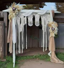 Load image into Gallery viewer, White wooden arbour w macrame - Boho Package - HIRE ONLY