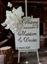 Load image into Gallery viewer, White welcome sign flowers including easel - HIRE ONLY