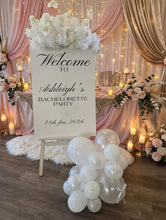 Load image into Gallery viewer, White welcome sign flowers including easel - HIRE ONLY