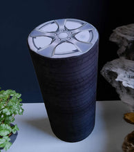 Load image into Gallery viewer, Alloy wheels and tyres cylinder cake stand / plinth - 90cm - HIRE ONLY