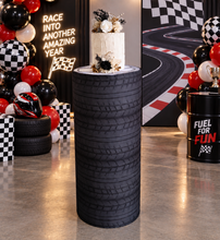 Load image into Gallery viewer, Alloy wheels and tyres cylinder cake stand / plinth - 90cm - HIRE ONLY