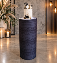 Load image into Gallery viewer, Alloy wheels and tyres cylinder cake stand / plinth - 90cm - HIRE ONLY