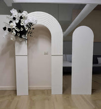 Load image into Gallery viewer, Double arch backdrop ripple - white incl 1 x flowers - HIRE ONLY