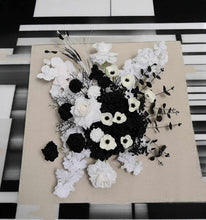 Load image into Gallery viewer, Black & white hanging flowers for arch / arbour / backdrop - HIRE ONLY