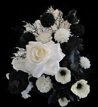 Load image into Gallery viewer, Black & white hanging flowers for arch / arbour / backdrop - HIRE ONLY