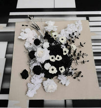 Load image into Gallery viewer, Black & white hanging flowers for arch / arbour / backdrop - HIRE ONLY