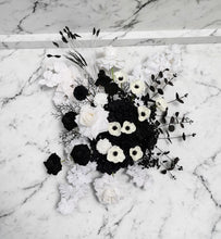 Load image into Gallery viewer, Black & white hanging flowers for arch / arbour / backdrop - HIRE ONLY