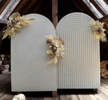 Load image into Gallery viewer, Two white backdrops / arches & 3 x boho flowers - HIRE ONLY