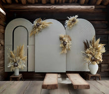 Load image into Gallery viewer, Three white backdrops / arches & 5 x boho flowers - HIRE ONLY