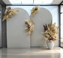 Load image into Gallery viewer, Double white backdrops / arches & 4 x boho flowers - HIRE ONLY